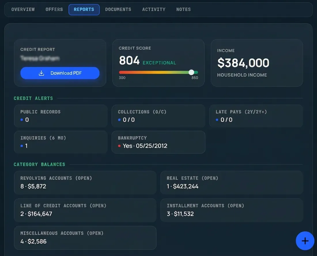FunnelFi soft-pull credit report detail